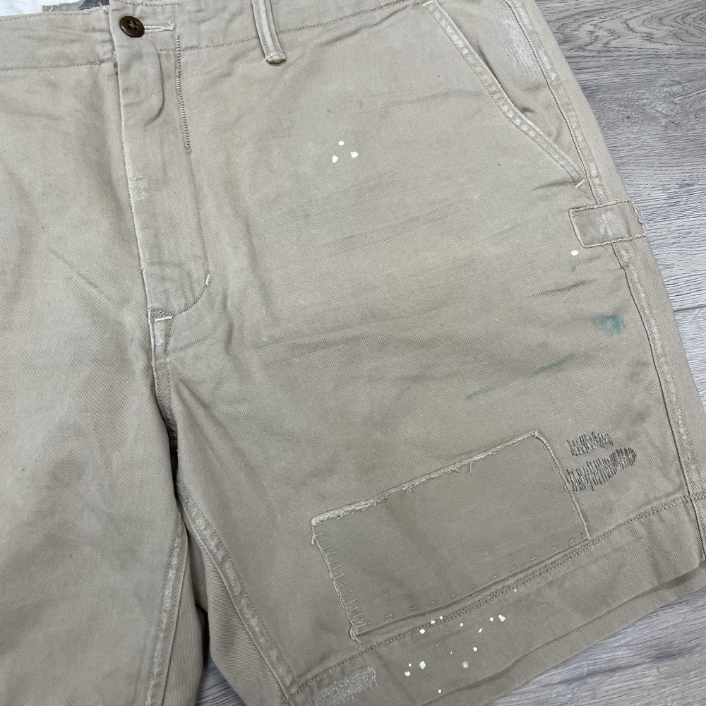 Polo Ralph Lauren Khaki Distressed Shorts Men Sz 40 Military Style Patches - Picture 4 of 11